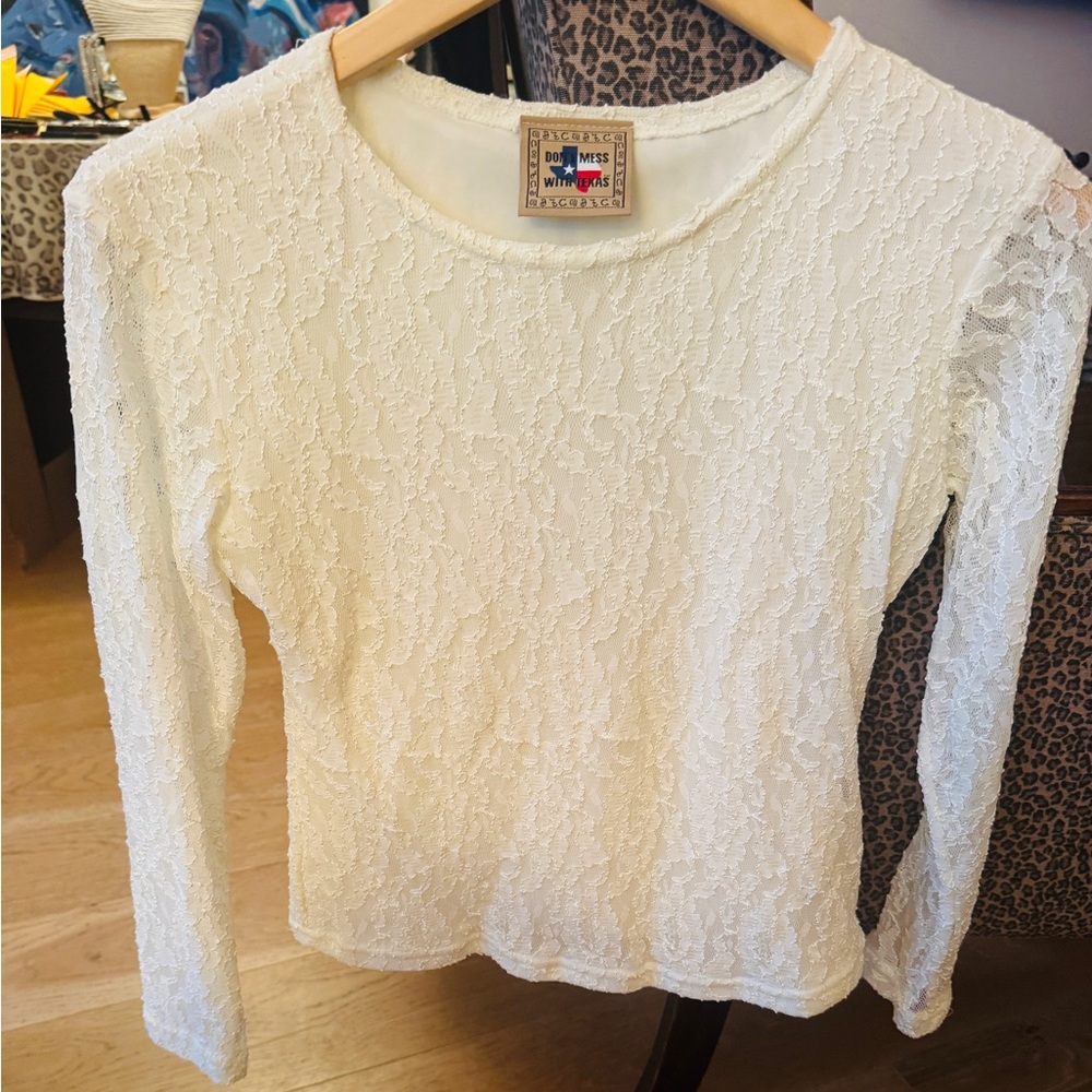 Light Cream Lace Long-Sleeve Blouse by Doc Mess